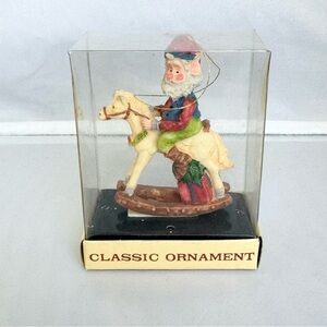Vintage 1991 Santa Christmas Elf on Rocking Horse Ornament Red Albert Price NIB